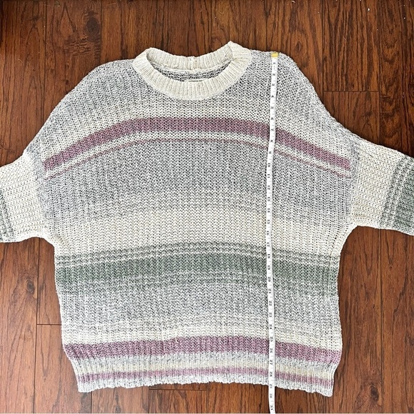 American Eagle Oversized Slouchy Knit Stripe Purple Blue Crewneck Sweater XL - Picture 13 of 14